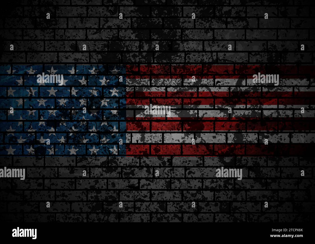 Grunge concept USA flag on black brick wall background. Vector design ...
