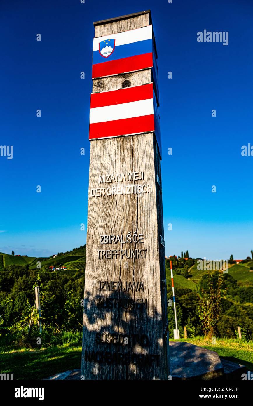 Glanz, Austria, 12.09.2019: Border between Austria and Slovenia, scenery vineyard along the south Styrian vine route. Travel destination Stock Photo