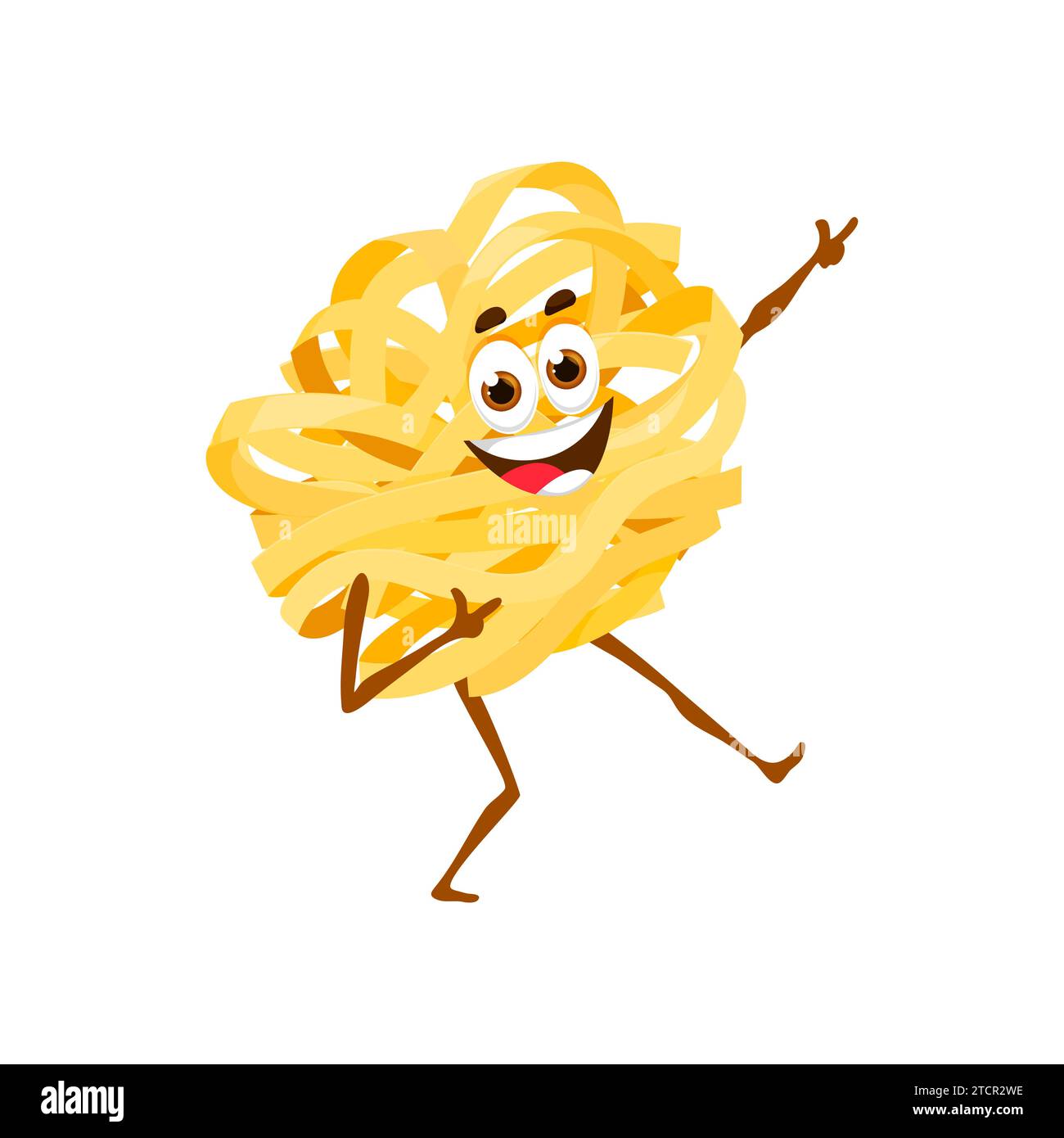 Cartoon fettuccine pasta character dancing, vector traditional italian