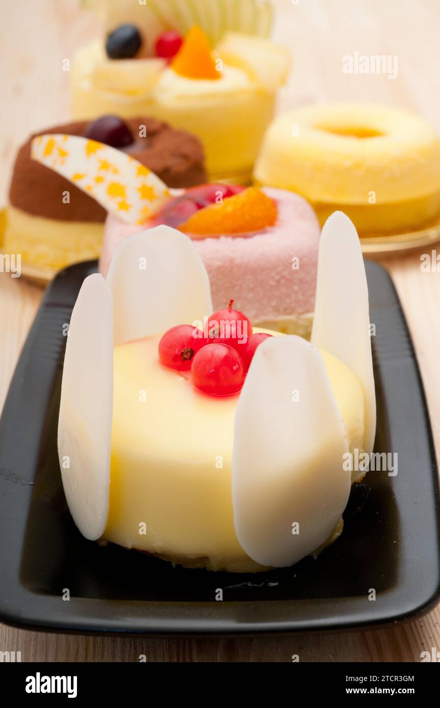 Fresh currant berry fruit cream cake pastry closeup Stock Photo