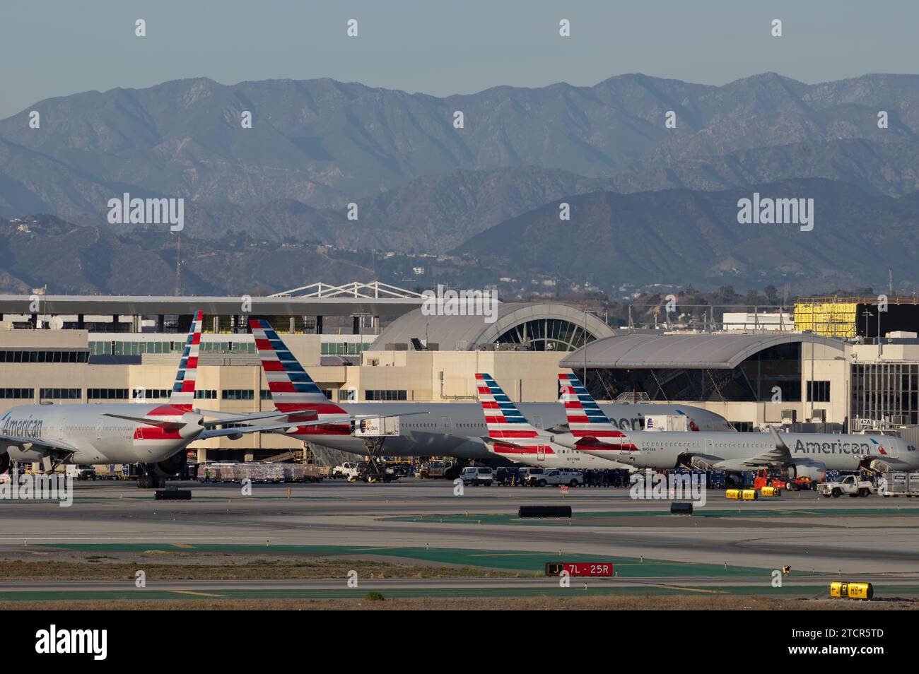 American Airlines passenger jets at the gate shown at LAX, Los Angeles