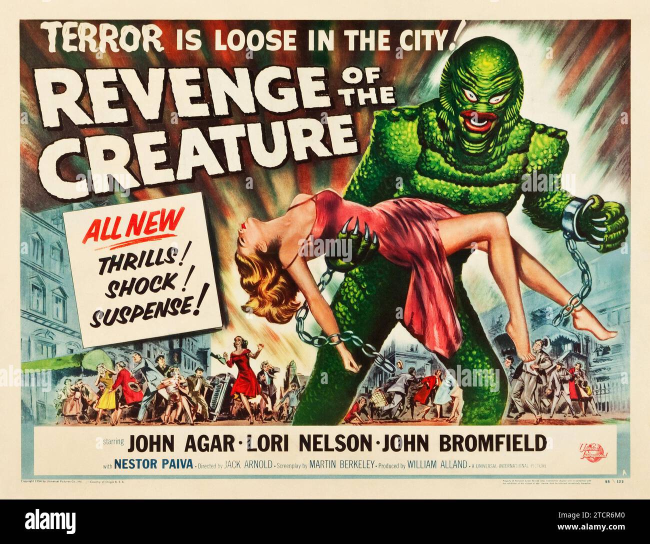 Vintage movie poster - Revenge of the Creature (Universal International, 1955). Half Sheet, style A - John Agar, Lori Nelson, John bromfields - 1950s vintage film poster - horror - sci-fi - monster Stock Photo