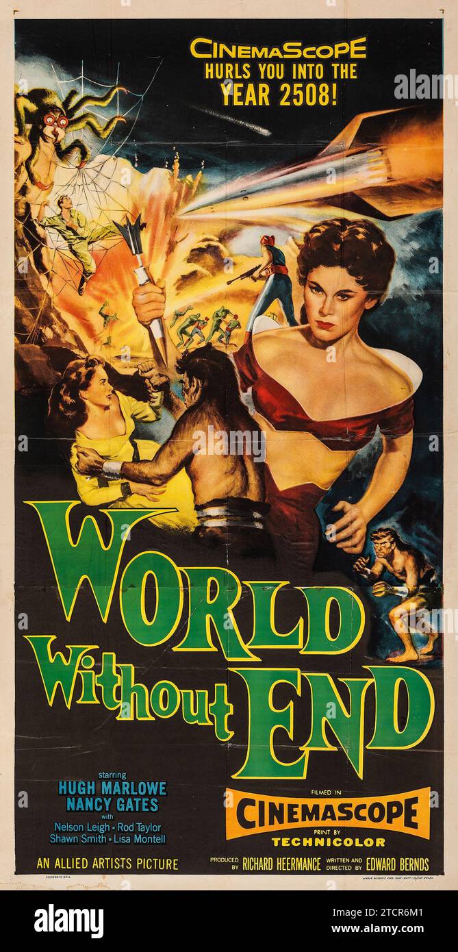World Without End (Allied Artists 1956) Hugh Marlowe, Nancy Gates, wide film poster, Science Fiction movie. Stock Photo