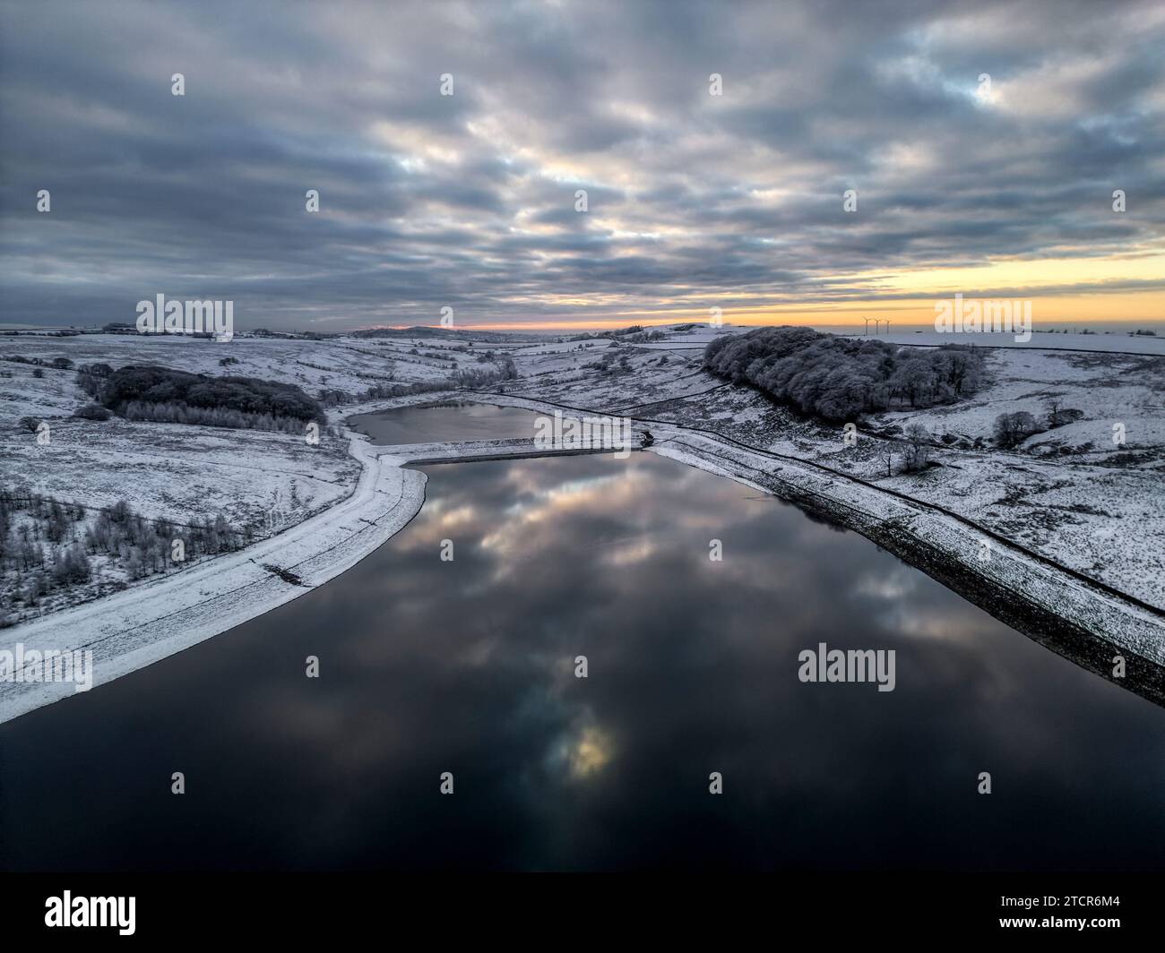 Dean Clough Reservoir, Great Harwood (Blue Hour with Moody Sky Stock