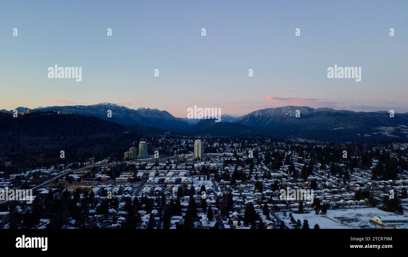 Majestic aerial view of the vibrant city of Vancouver in Canada during winter Stock Photo