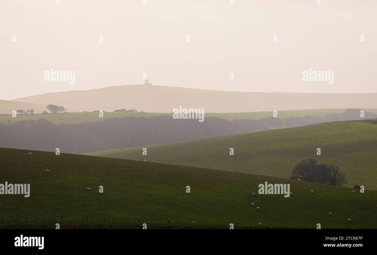 View of Belle Tout lighthouse from Warren Hill on the south downs in east Sussex south east England UK Stock Photo