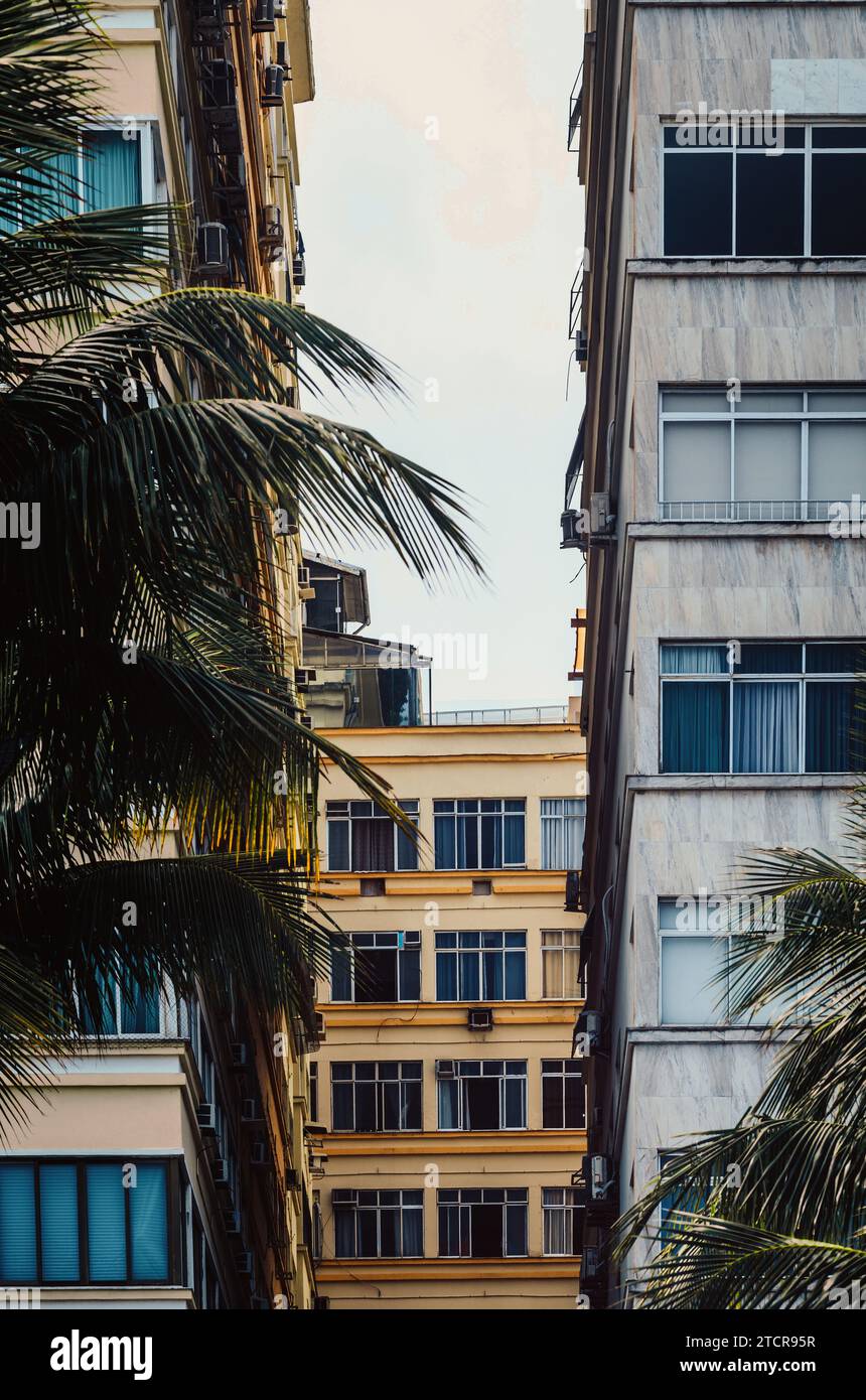 A vertical of old residential apartment buildings in Copacabana, Rio de