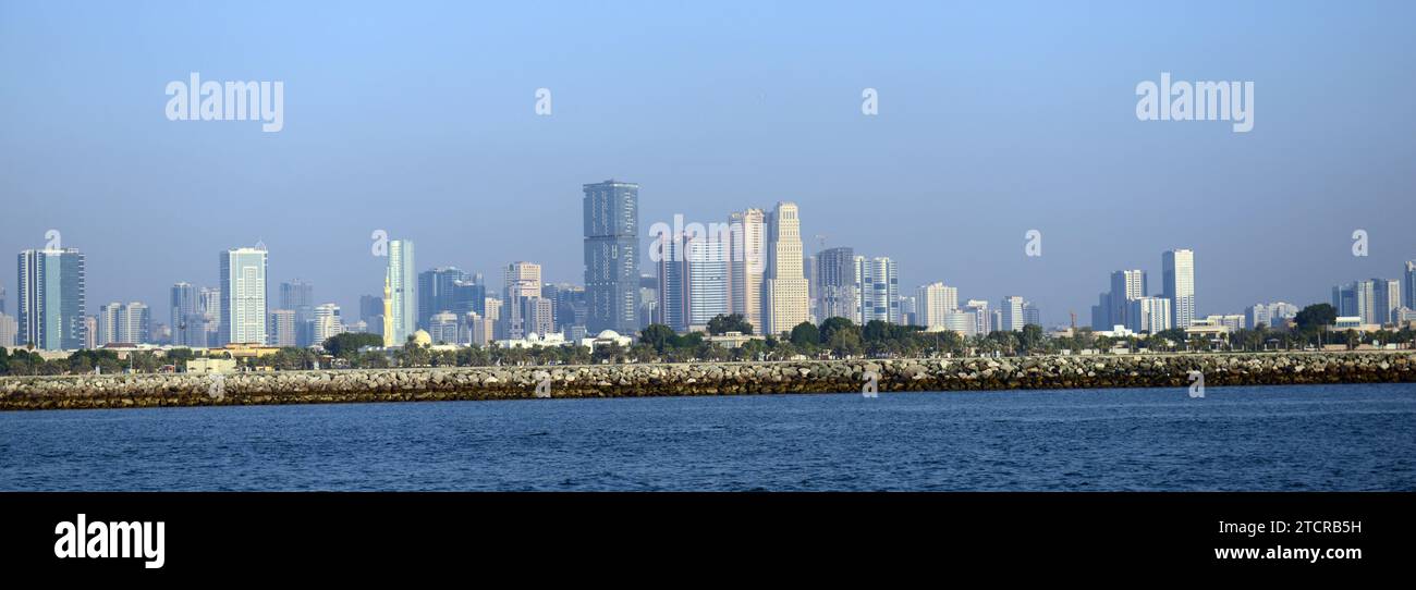 The modern skyline of Sharjah, UAE. Stock Photo