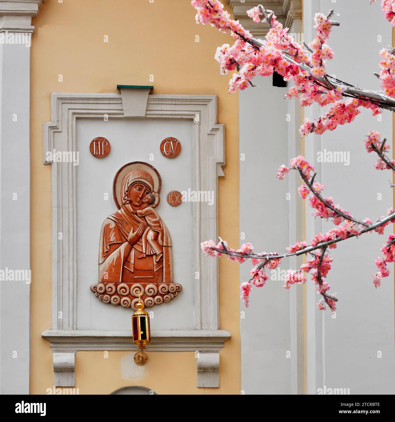 Image of the Virgin Mary with the infant Jesus Christ on the wall of ...