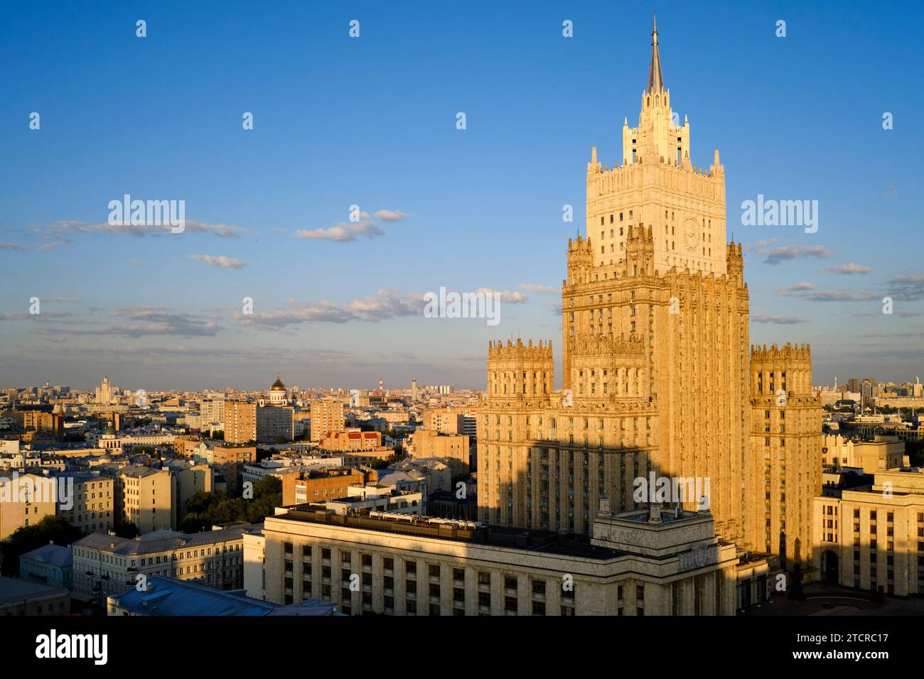 Aerial view of the Ministry of Foreign Affairs of Russia main building (one of seven Stalinist skyscrapers) and surrounding area. Moscow, Russia. Stock Photo