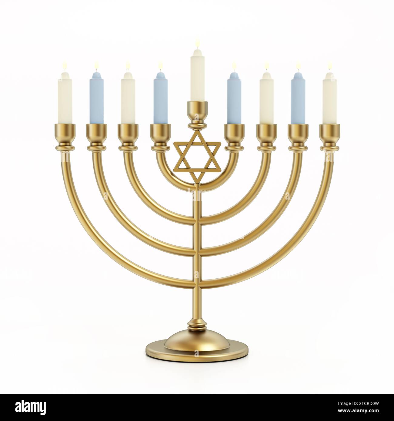 Hanukkah candles (menorah) isolated on white background. 3D