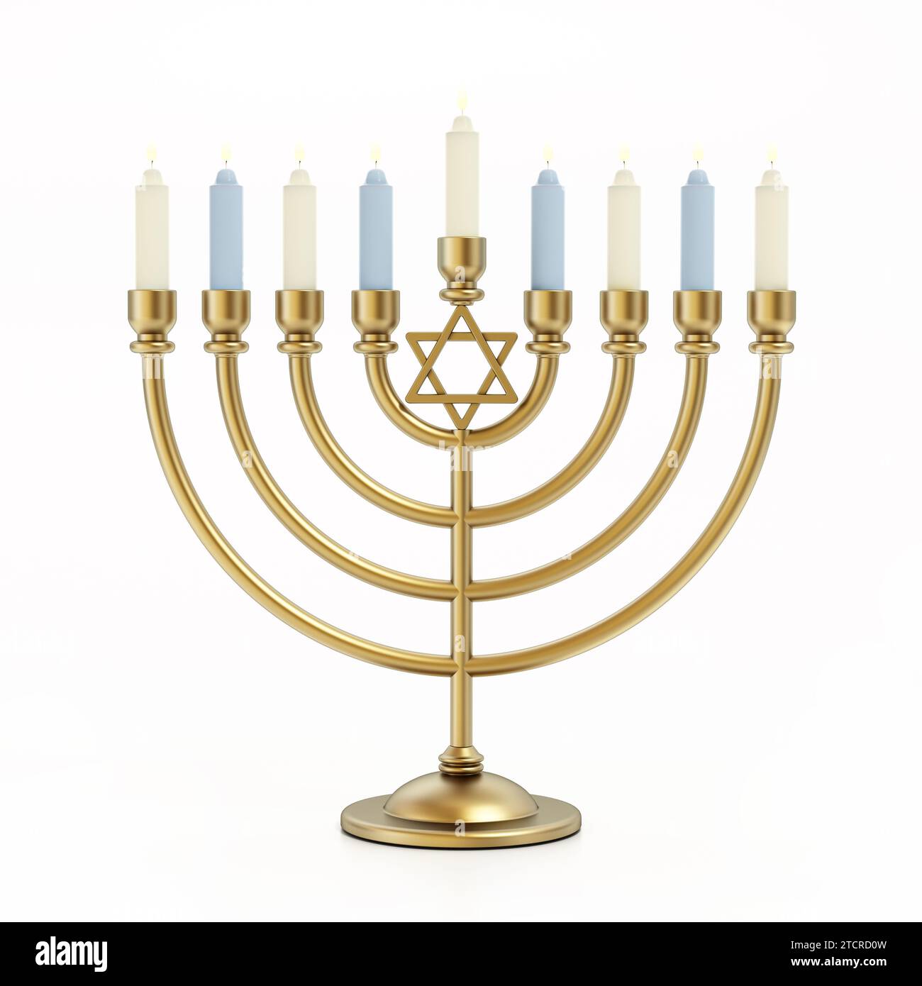 Hanukkah candles (menorah) isolated on white background. 3D illustration. Stock Photo