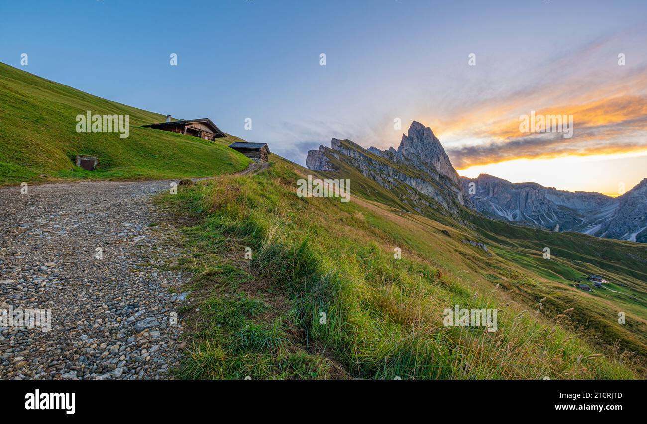 Sunrise at Seceda, Dolomites, Italy, Golden hues kiss the rugged ...