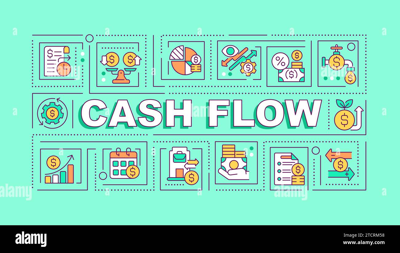 2D cash flow text with creative thin line icons Stock Vector