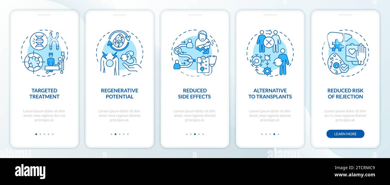 Walkthrough cell therapy benefits with blue icons concept Stock Vector ...