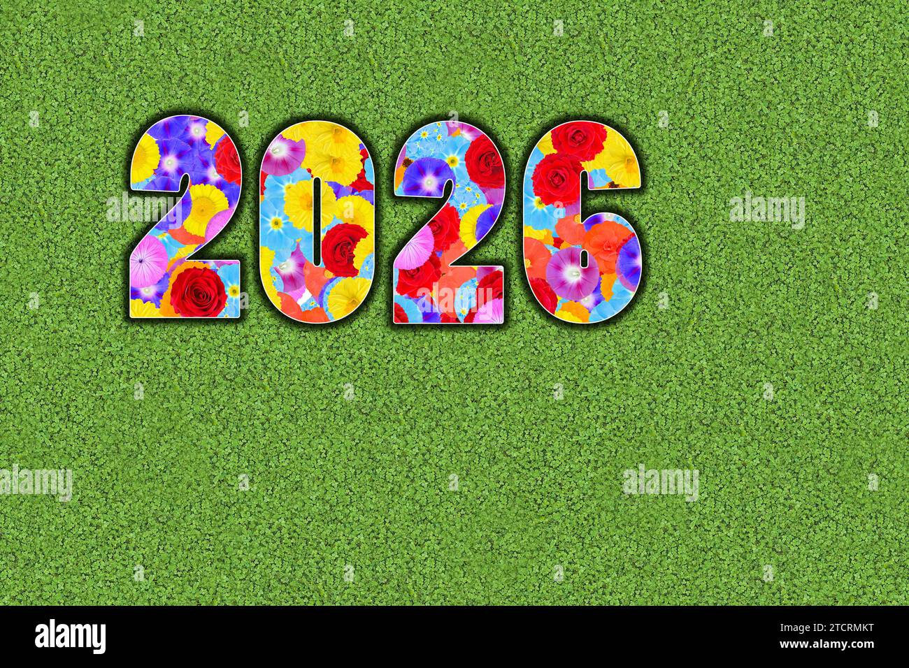 calendar year 2026 written with colorful flowers on green background calendar year 2026 written with colorful flowers on green background