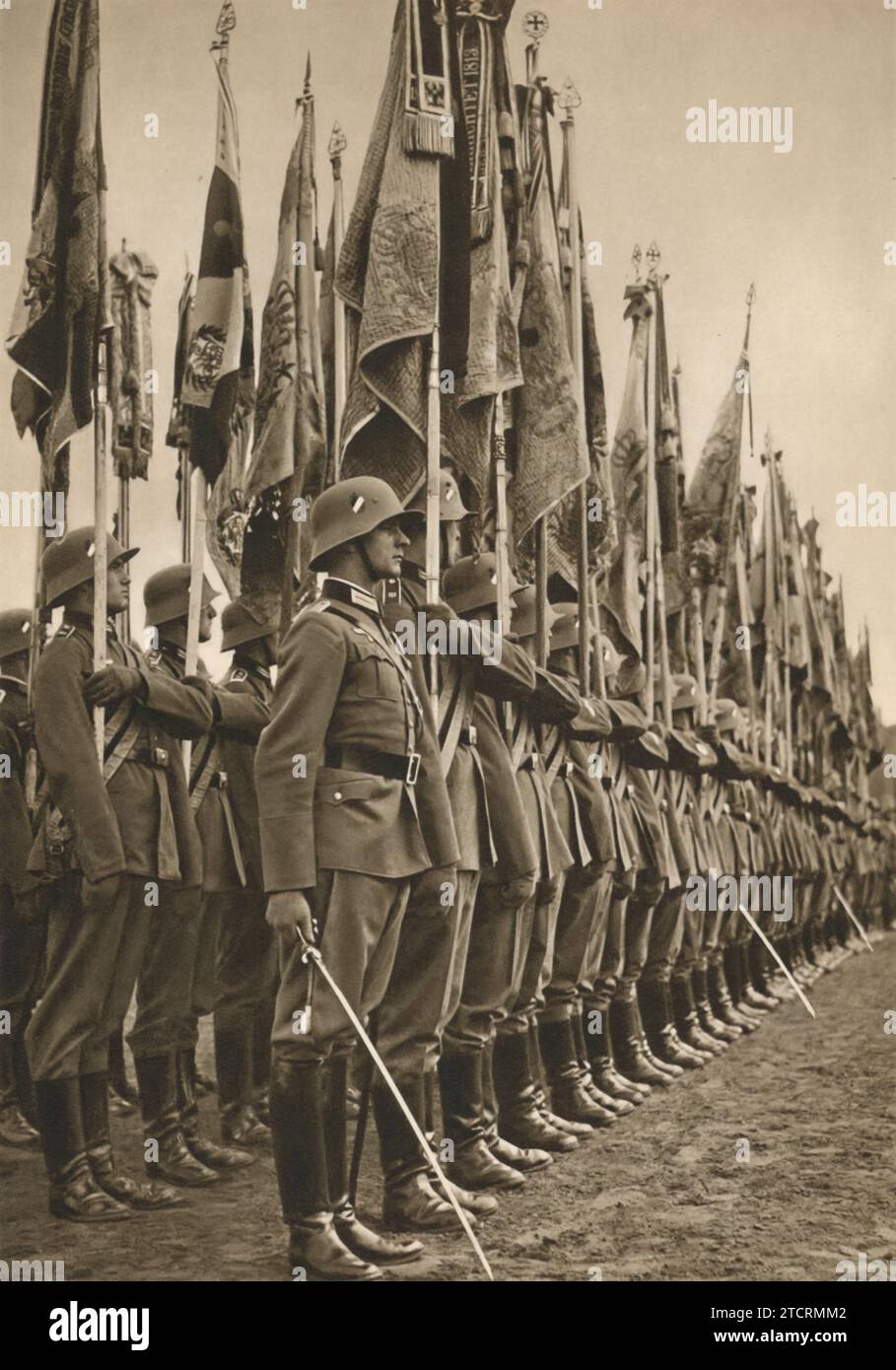 German soldiers participating in a traditional military ceremony, circa 1935. The ceremony