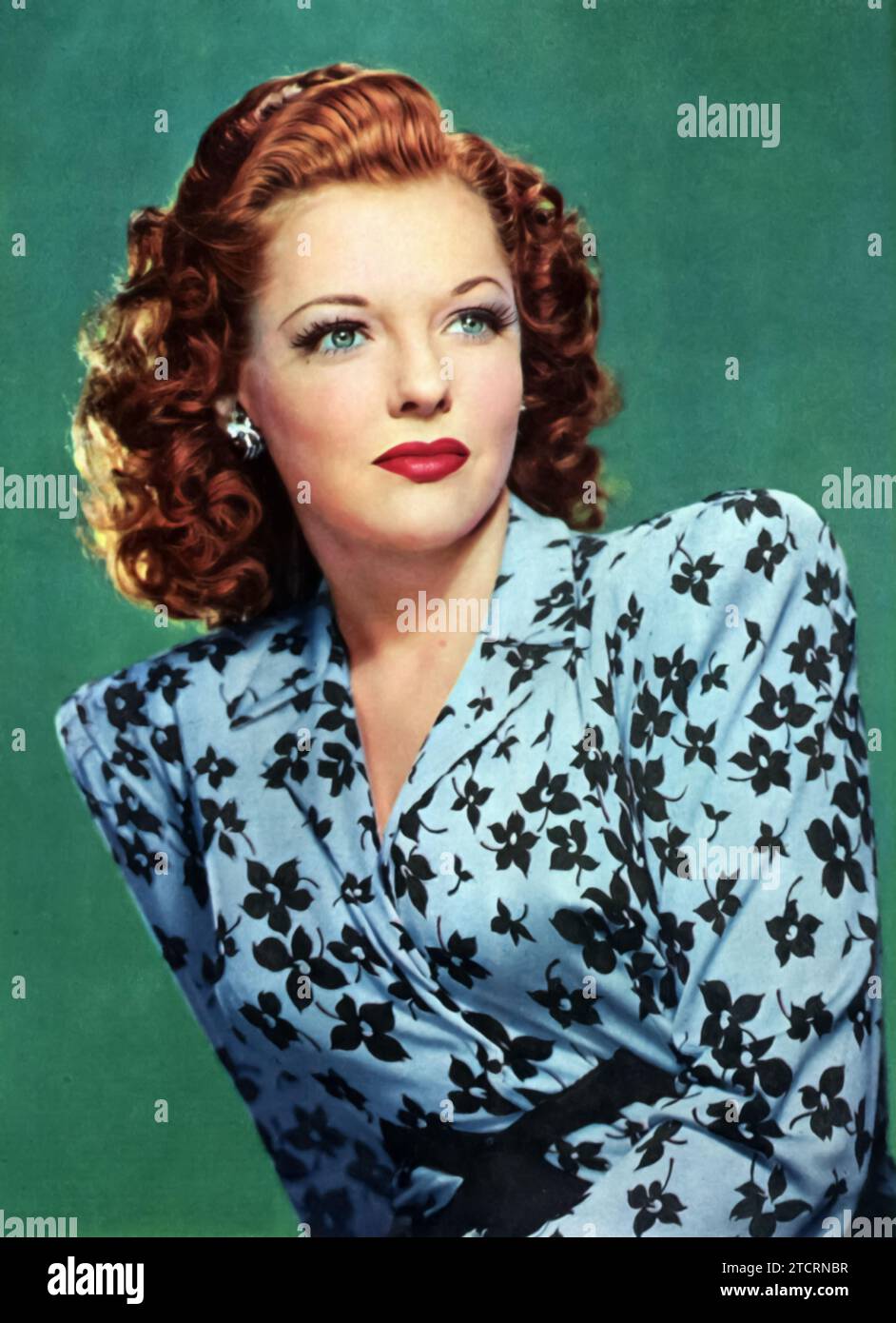 Portrait of Vivian Blaine, a prominent actress best known for her roles in the 1940s (Born on November 21, 1921, and passing away on December 9, 1995). Blaine graced the silver screen with her talent and charisma. With her striking features and undeniable presence, she became a notable figure in Hollywood. Among her renowned performances, she's remembered for her role in 'Guys and Dolls' where she played Miss Adelaide, showcasing her versatility as both a singer and an actress. Stock Photo