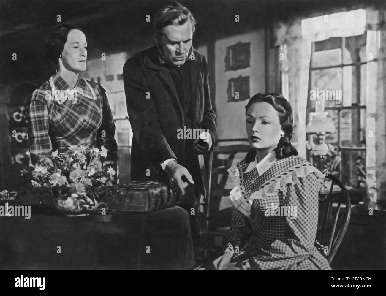 Anne Revere, Walter Huston, and Gene Tierney come together in the atmospheric drama 'Dragonwyck' (1946). In this gothic tale, Tierney plays Miranda, a young woman who moves to the Dragonwyck mansion to be a governess, only to find herself entangled in its dark mysteries. Huston portrays the enigmatic Nicholas Van Ryn, a wealthy patroon whose intentions are shrouded in ambiguity. Anne Revere adds depth to the story as Abigail, providing a grounded contrast to the mansion's eerie atmosphere. Stock Photo