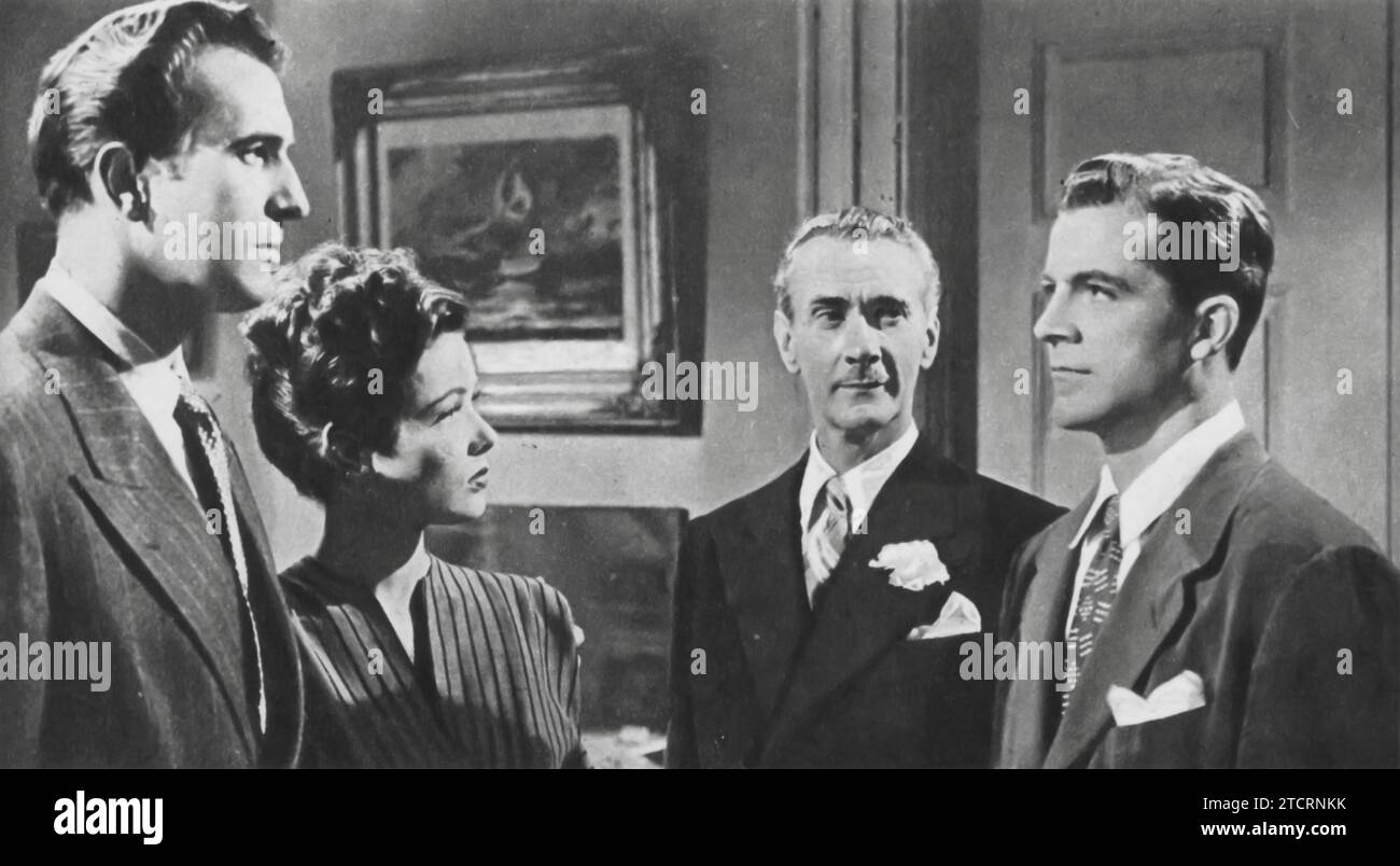 Vincent Price, Gene Tierney, Clifton Webb, and Dana Andrews starred in the film 'Laura', which was released in 1944. This American noir movie offers a blend of suspense and romance, showcasing the talents of its distinguished cast against the backdrop of 1940s Hollywood Stock Photo