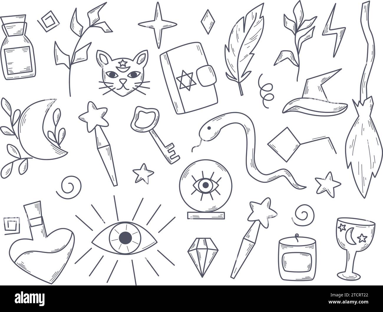Magic set doodle sketch style Stock Vector