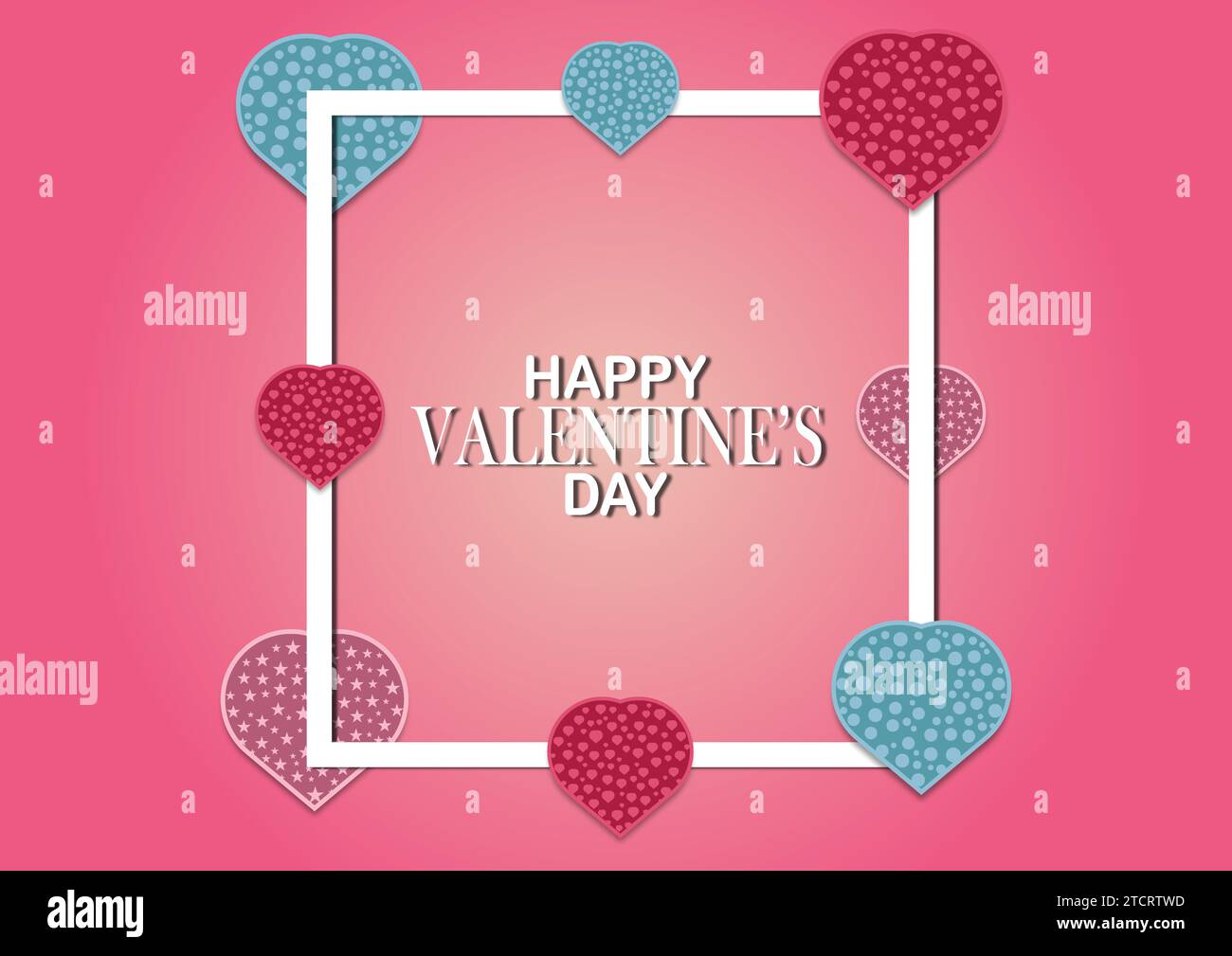 Happy Valentine's Day card with hearts on pink background. Vector ...