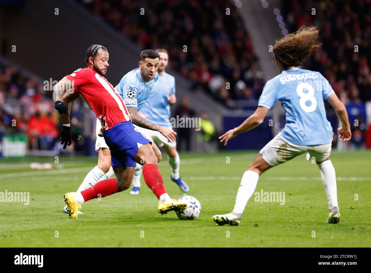 Memphis Depay of Atletico de Madrid during the UEFA Champions League, Group E football match between Atletico de Madrid and SS Lazio on December 13, 2023 at Civitas Metropolitano stadium in Madrid, Spain Stock Photo