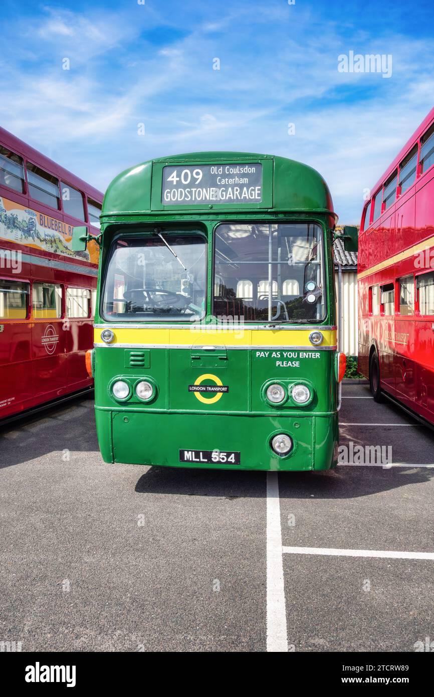 Green AEC Regal IV, MLL 554, single decker bus taken at the Vintage Bus Rally Day at Romney Hythe & Dymchurch light railway 3rd of September 2023 Stock Photo