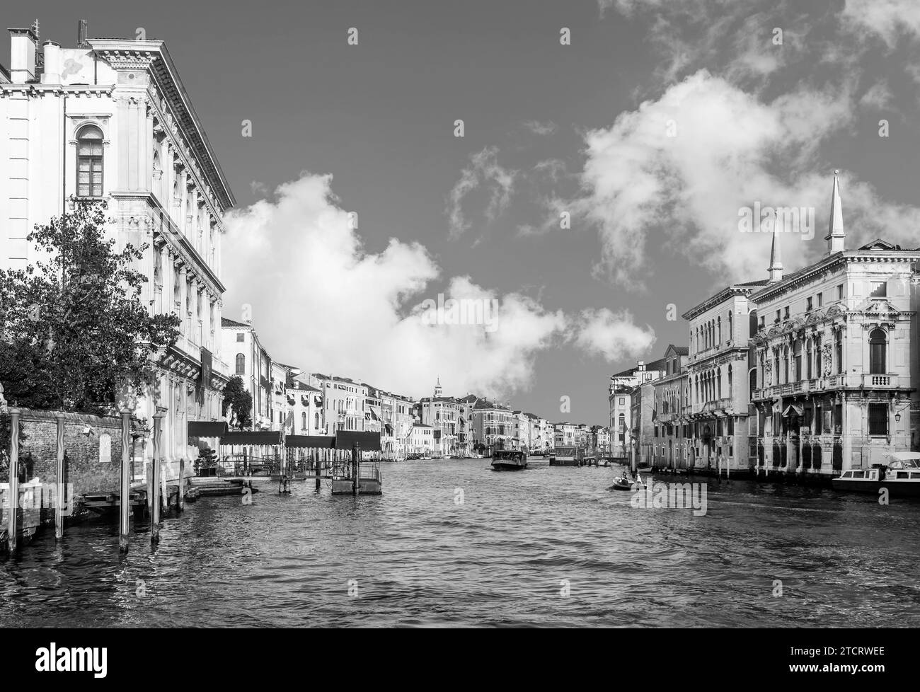 Beautiful black and white view of the Grand Canal near Ca' Vendramin Calergi, the casino of Venice, Italy Stock Photo
