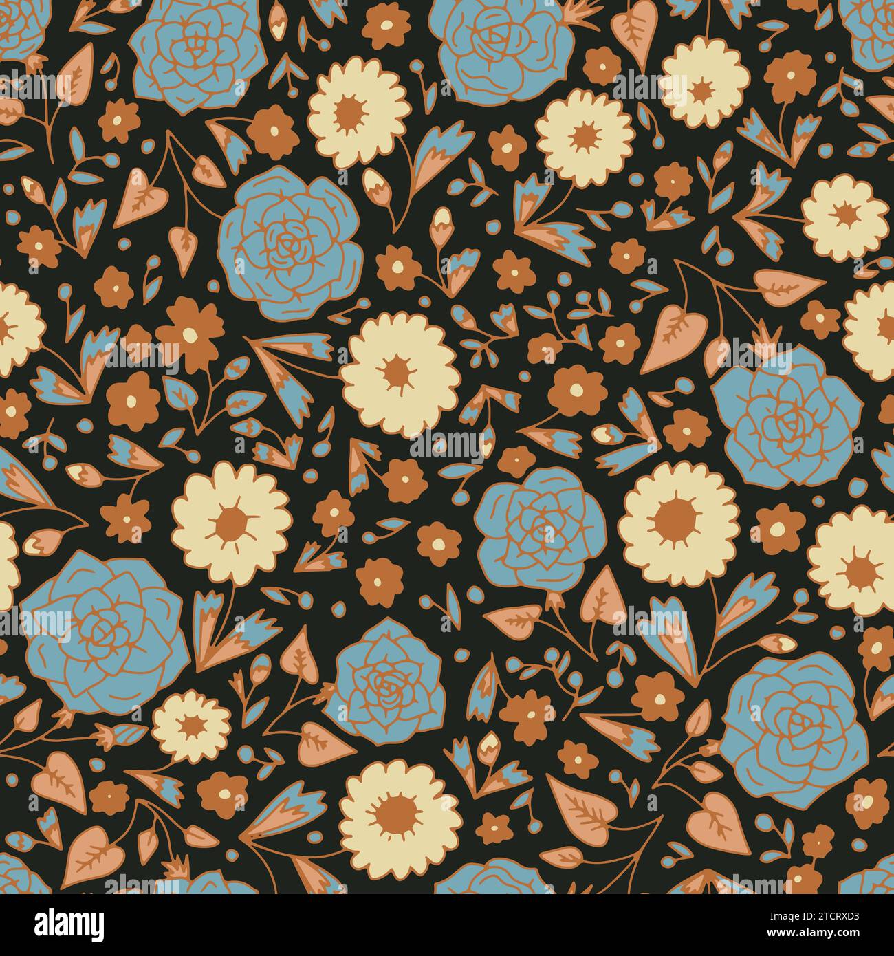 Seamless ditsy floral pattern with black background Stock Vector Image ...