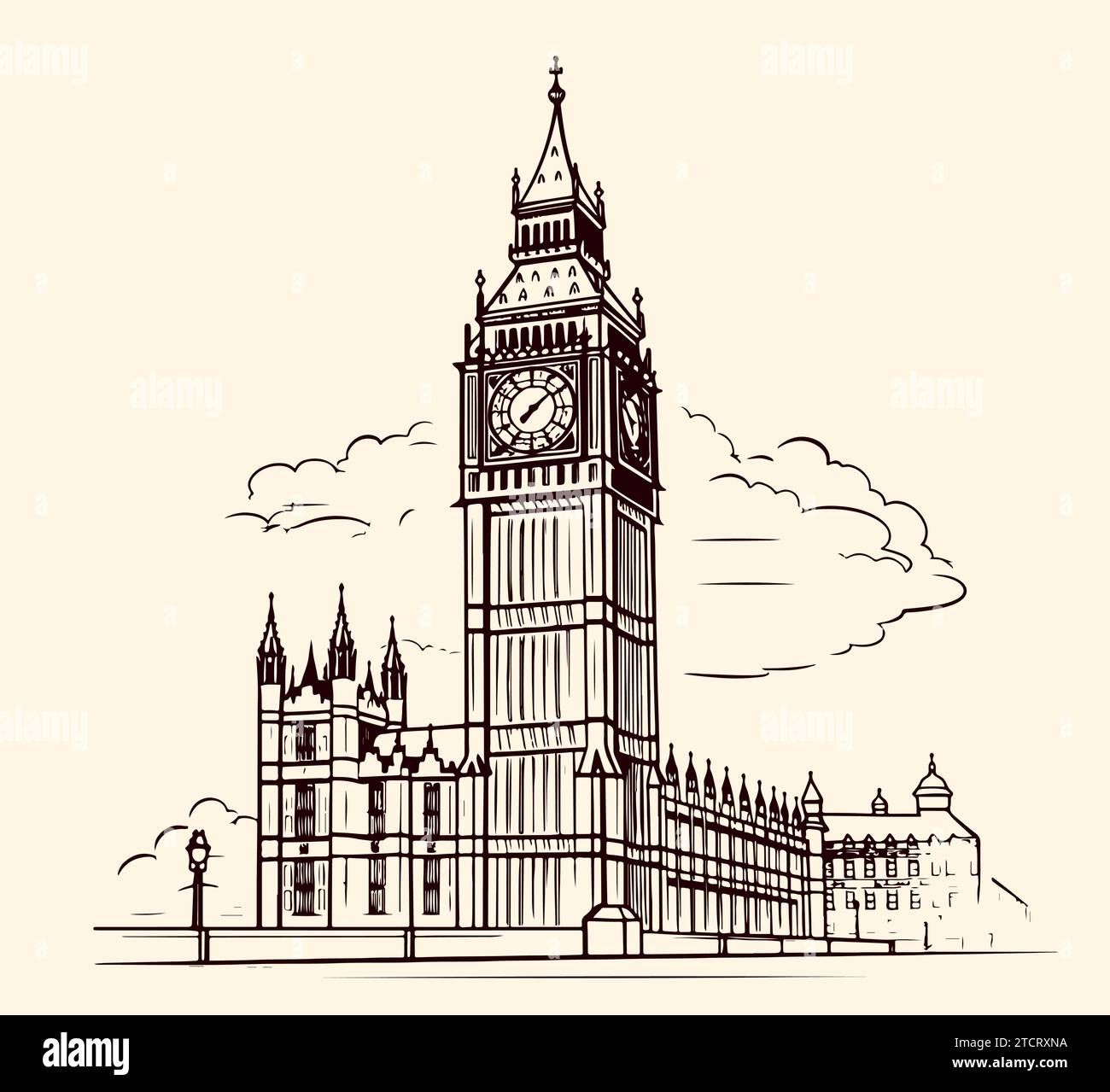 Drawing sketch illustration of Big Ben, one of the most significant landmarks of London, UK Stock Vector