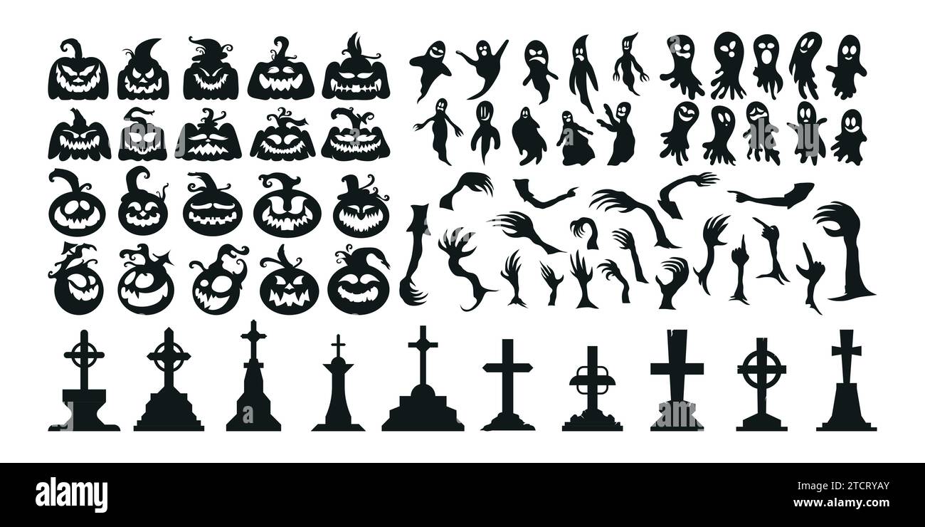 Set of Halloween Silhouette Icon and Character. Halloween Vector