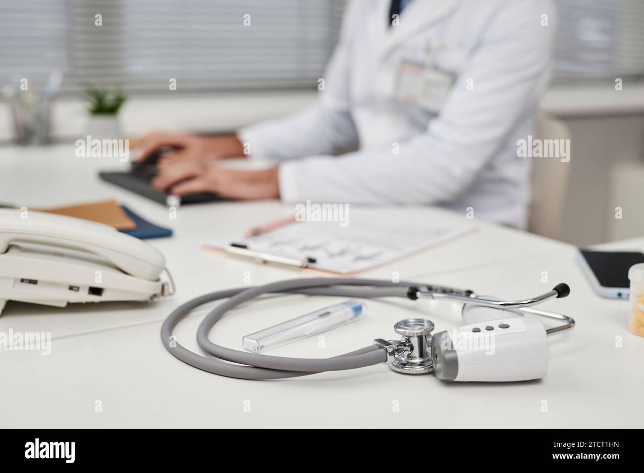 Doctor Table View Medical Equipment on Doctors Table Stock Photo - Alamy