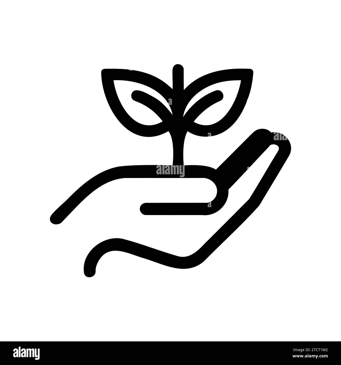 Simple linear icon of sprout in hand. Vector illustration Stock Vector