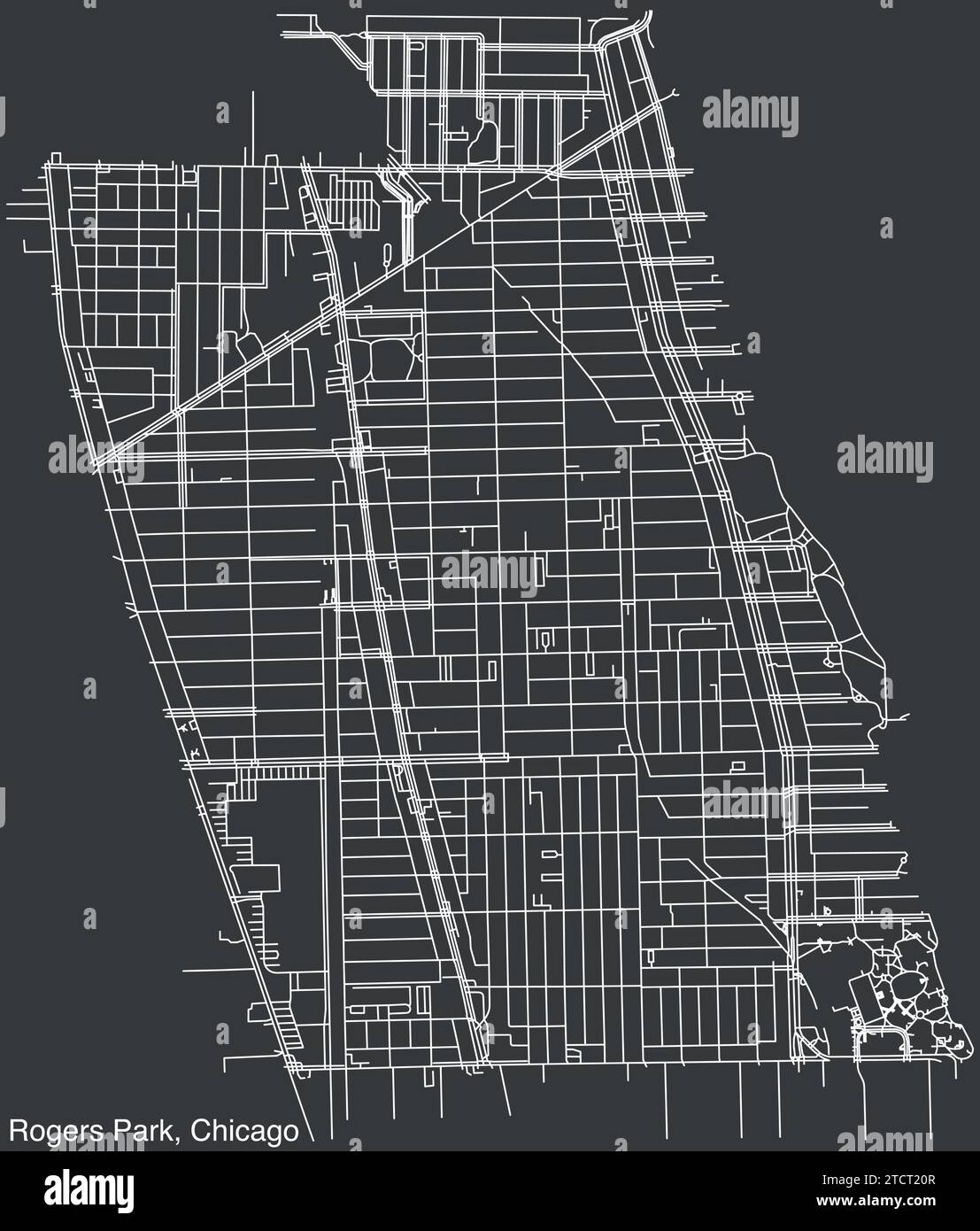 Street roads map of the ROGERS PARK COMMUNITY AREA, CHICAGO Stock ...