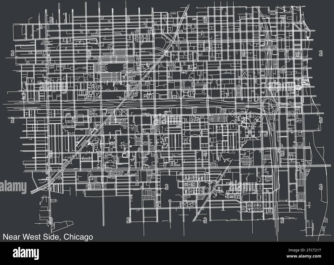 Street roads map of the NEAR WEST SIDE COMMUNITY AREA, CHICAGO Stock ...