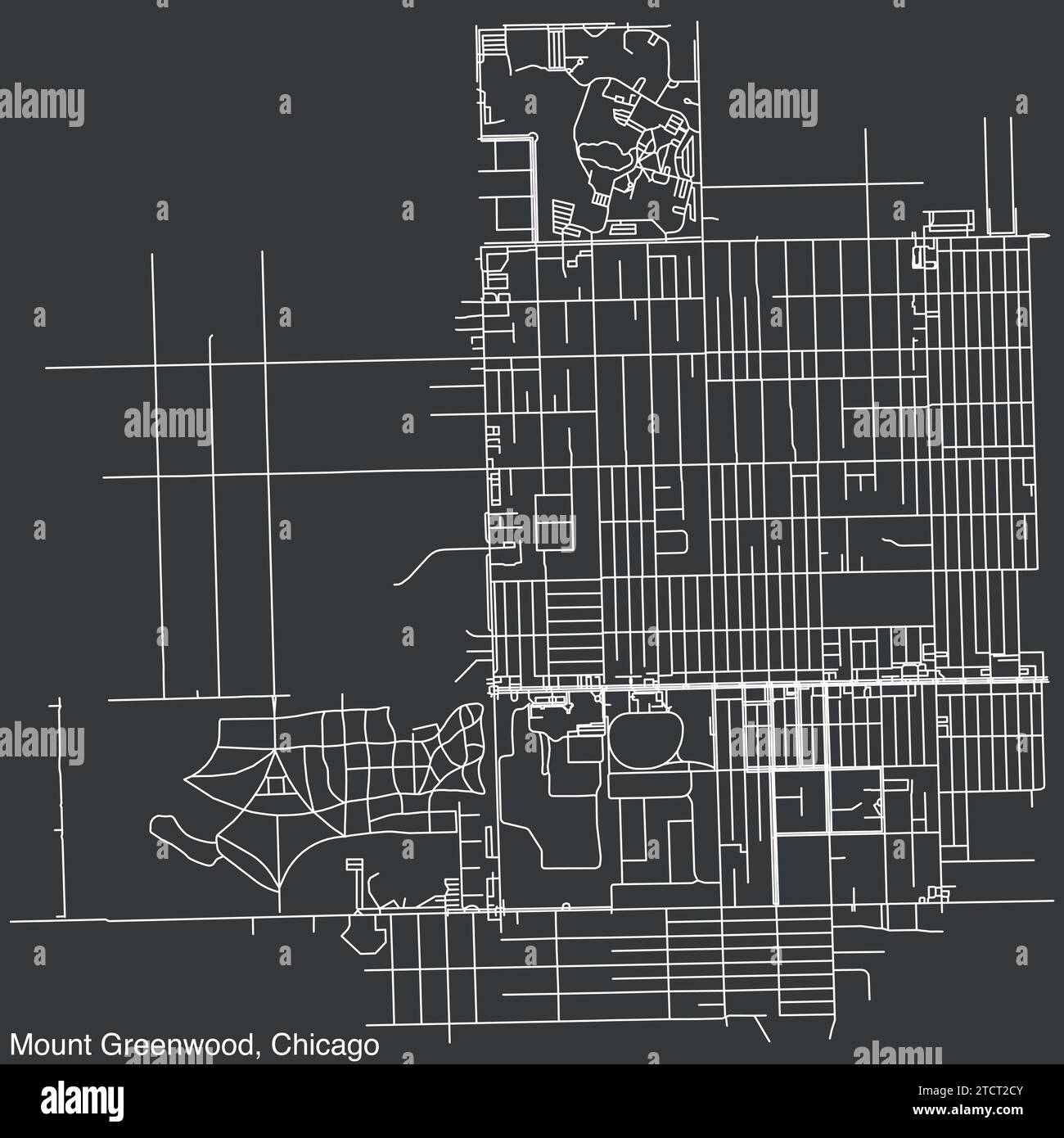Street roads map of the MOUNT GREENWOOD COMMUNITY AREA, CHICAGO Stock