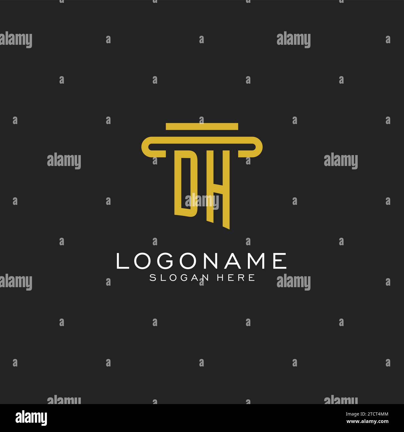 DH initial logo with simple pillar style design vector graphic Stock Vector