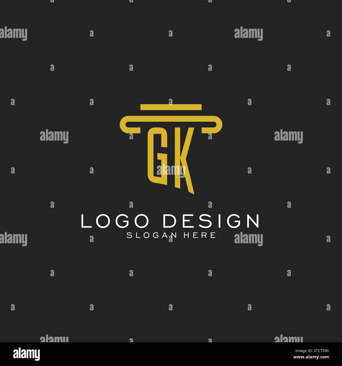 GK initial logo with simple pillar style design vector graphic Stock Vector