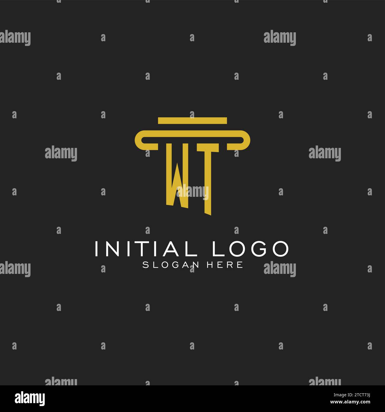 WT initial logo with simple pillar style design vector graphic Stock Vector
