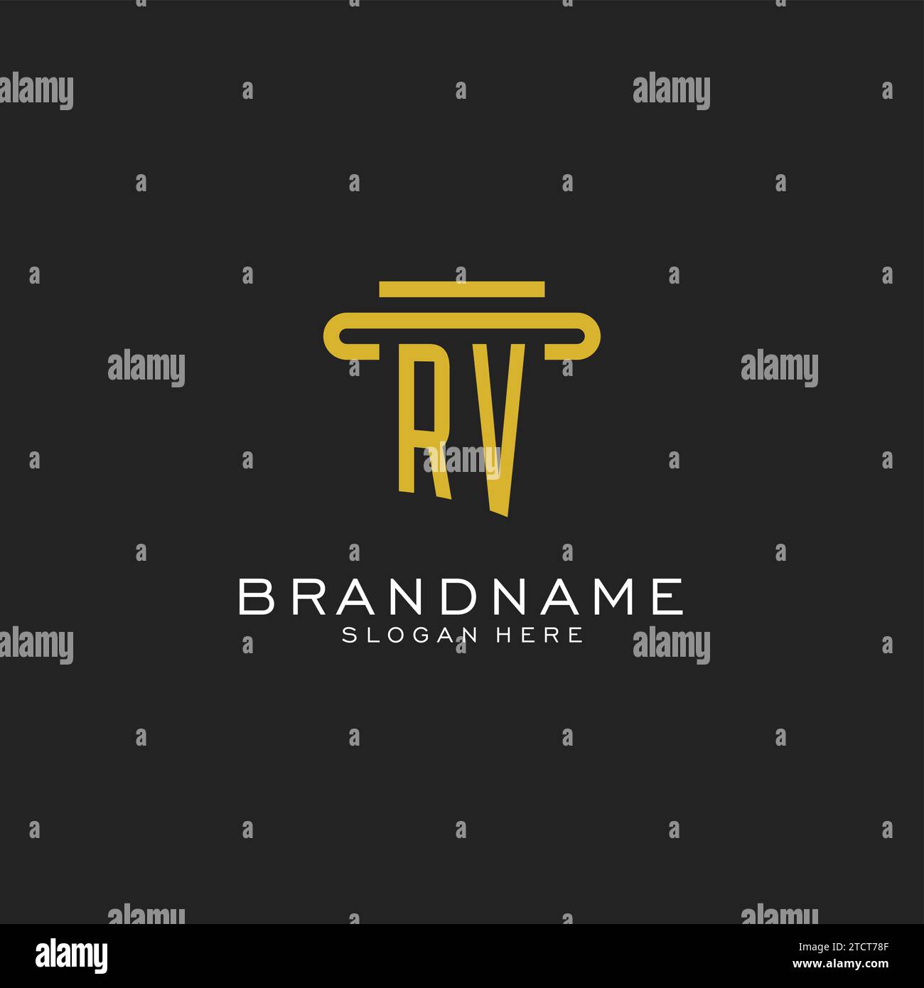 RV initial logo with simple pillar style design vector graphic Stock Vector