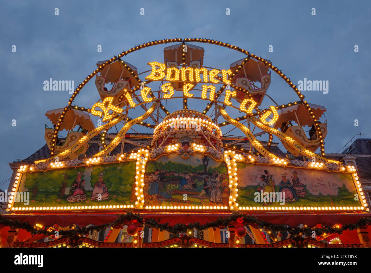 Bonn, Germany Dec 6, 2023 Illuminated carousel sign "Bonner