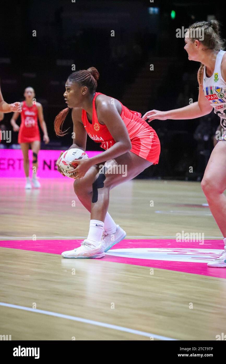 Halimat Adio in action during the Vitality Netball International Series