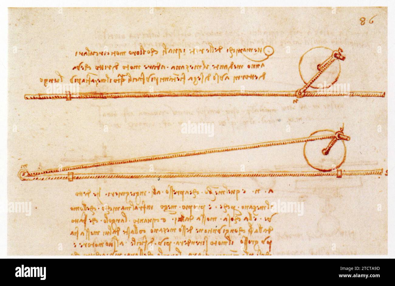 Leonardo da Vinci.1452-1519.Deux variantes de bielle-manivelle. Stock Photo