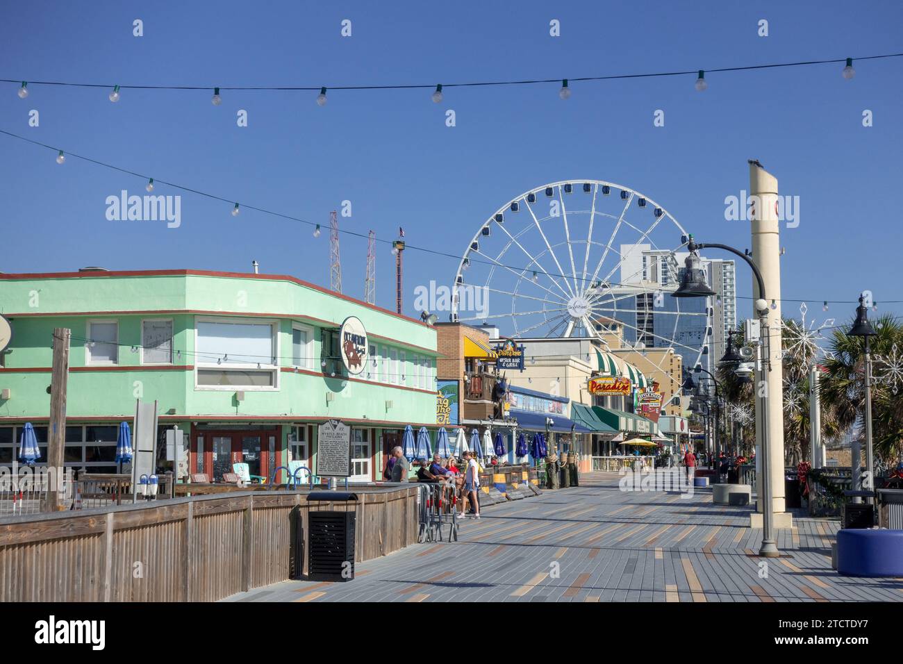 Myrtle Beach Boardwalk With Bars, Restaurants, Tourist Souvenir Shops