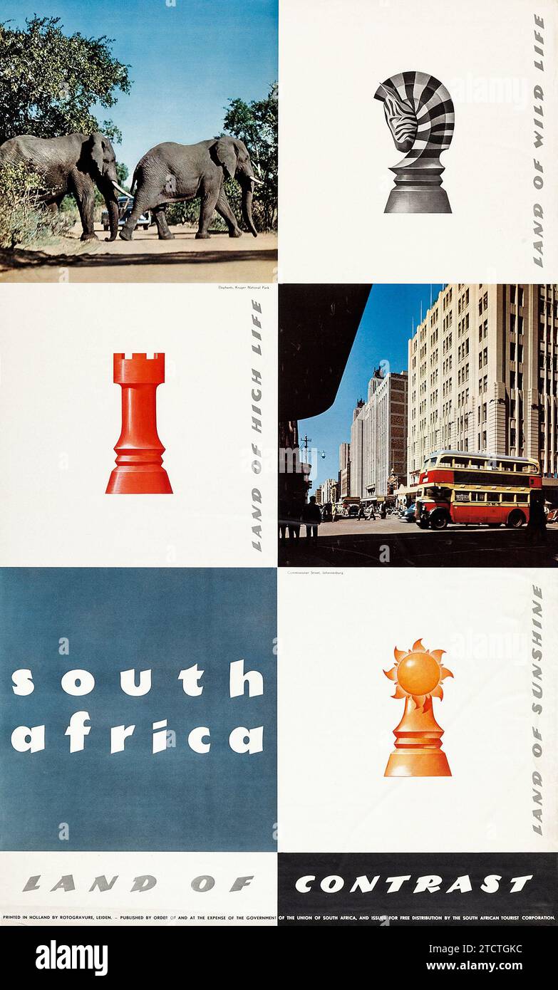 South Africa Travel Poster, Land of Contrast (South African Tourist Corporation, 1950s) Stock Photo