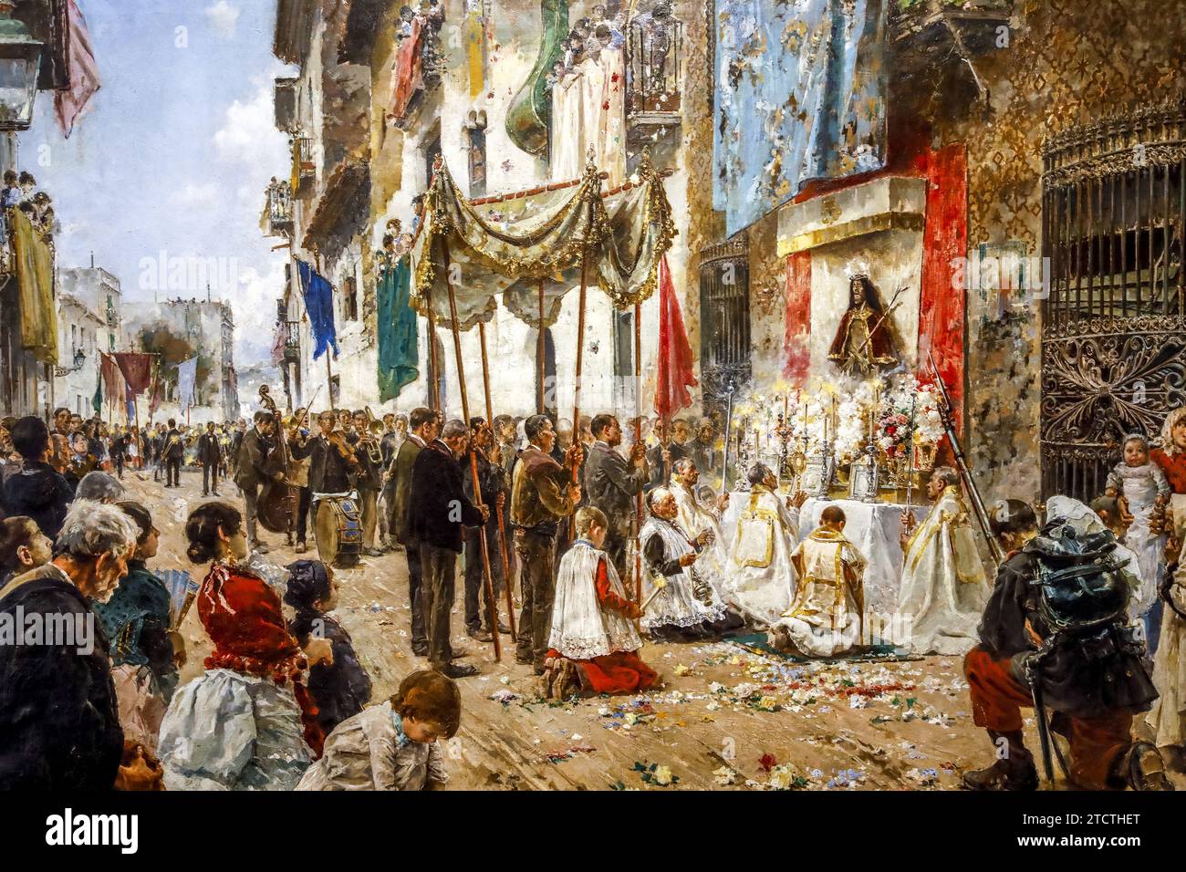 Maricel museum, Sitges, Spain Arcade Mas I Fondevila, the Corpus Christi procession, Sitges, 1887, oil on canvas Stock Photo