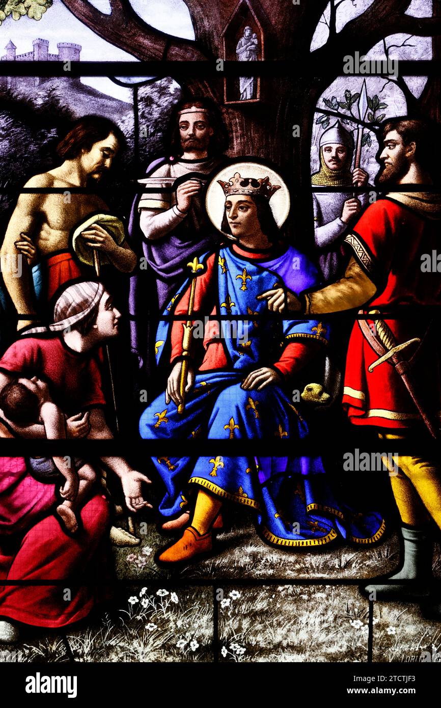 Saint Aubin church. Stained glass. King Louis IX ( Saint Louis