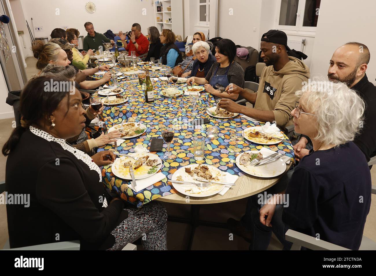 Dinner at la maison Bakhita, a center for migrants run by the Paris catholic diocese, France Stock Photo