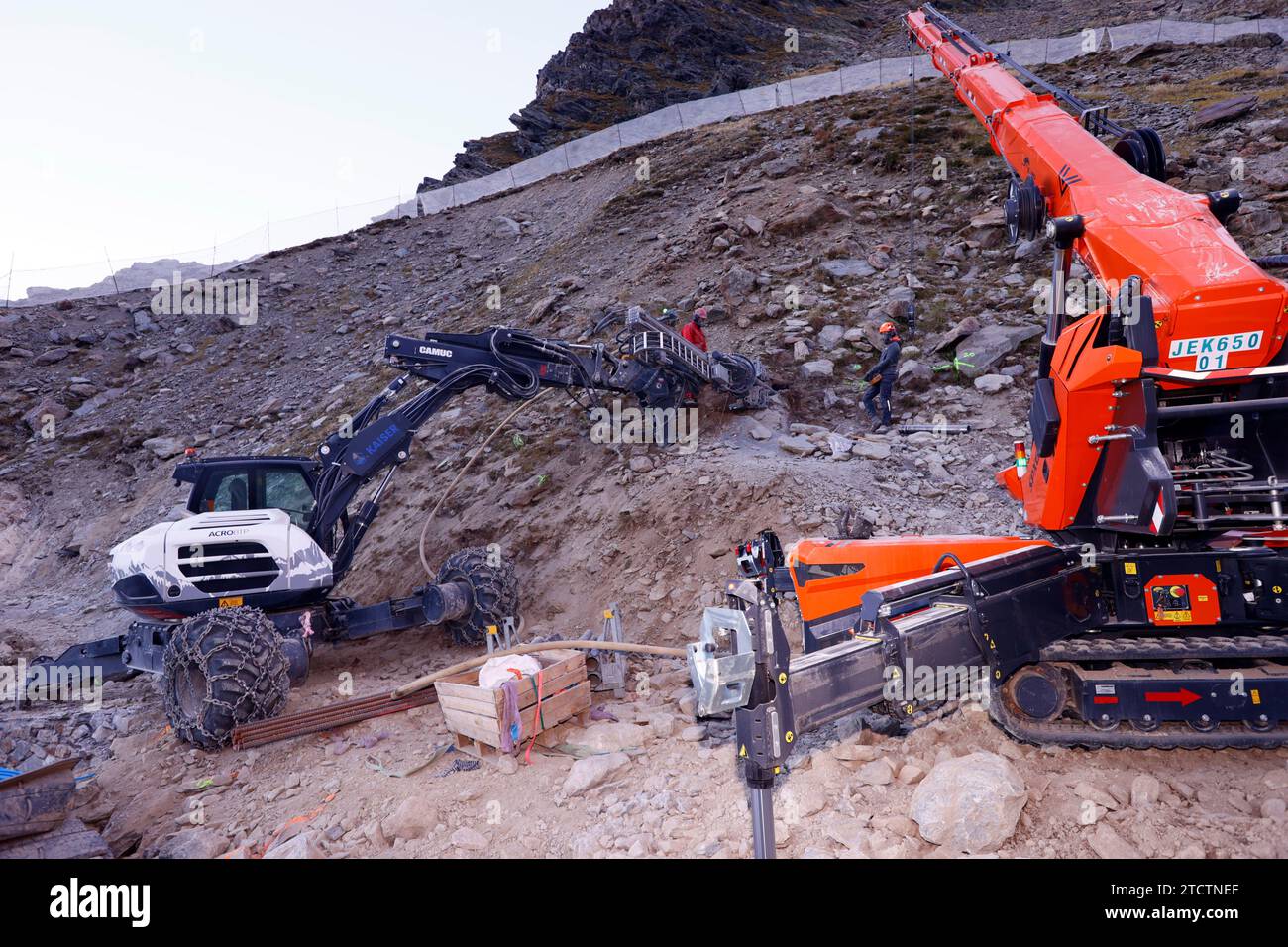 French Alps. Construction site on The Mont Blanc Tramway (TMB) the ...